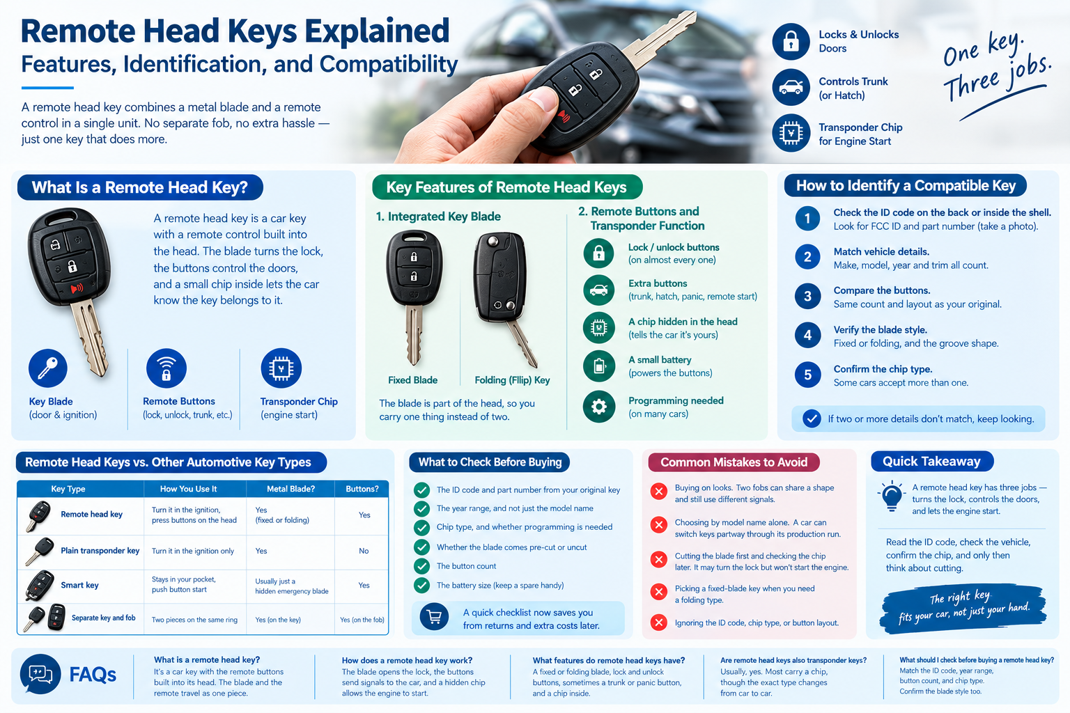 Fixed-blade and flip remote head keys