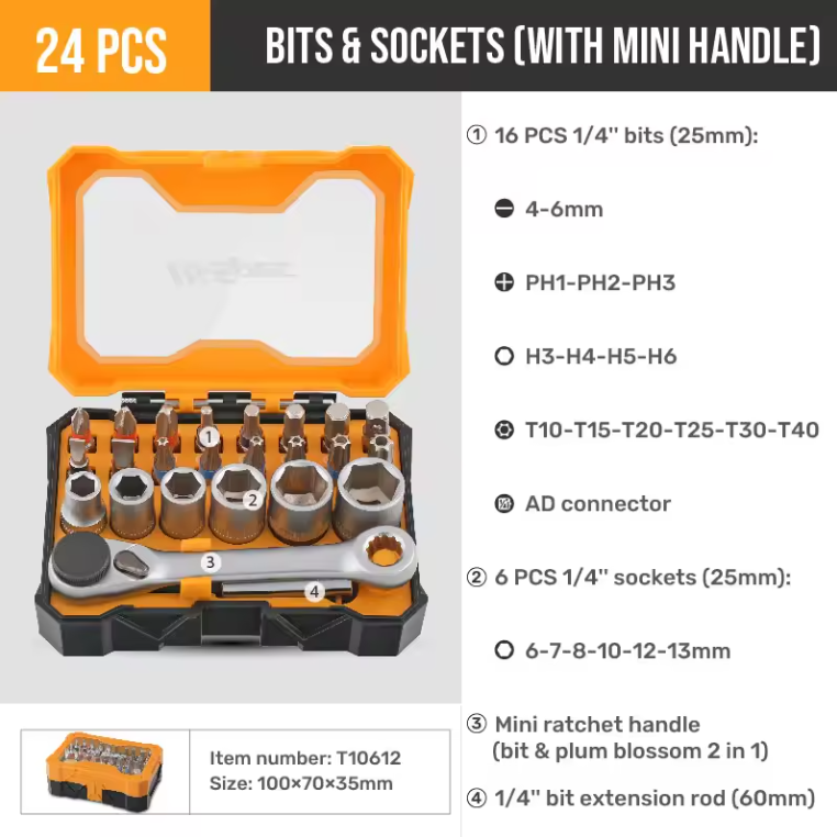 24pc 1/4 Drive Metric Sockets & Driver Bit Set (Free With Orders Over $1000) (copy)