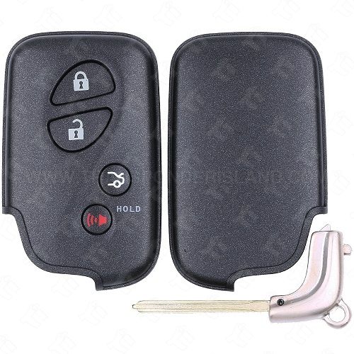 2007 - 2014 Lexus 4 Button Trunk Smart Key Shell with Emergency Key